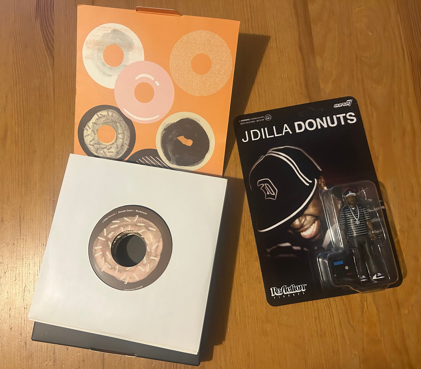 J Dilla Donuts 45 RPM Vinyl Record Box Set + Super 7 Action Figure