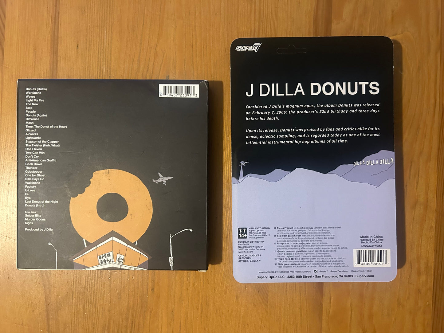 J Dilla Donuts 45 RPM Vinyl Record Box Set + Super 7 Action Figure