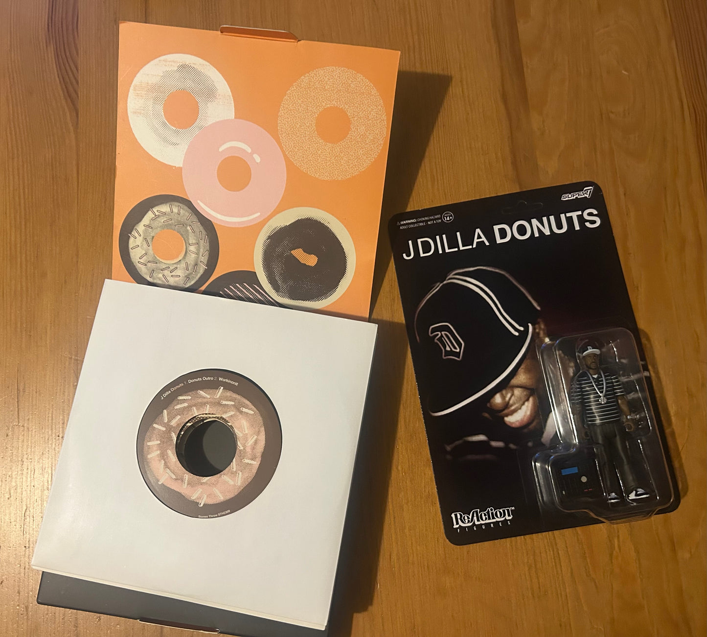 J Dilla Donuts 45 RPM Vinyl Record Box Set + Super 7 Action Figure
